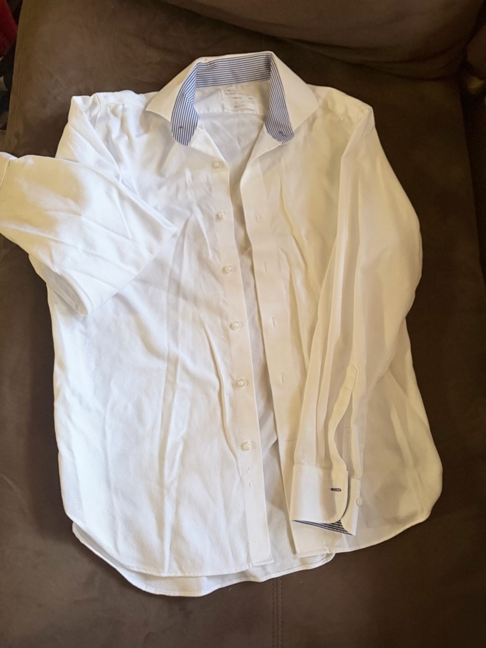 Lorenzo Uomo White Dress Shirt with Blue-Striped Contrast Collar